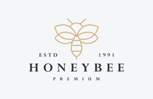 Honey Bee Logo Vector Icon Illustration Hipster Vintage Retro