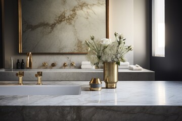 Wall Mural - In the bathroom, there is a background featuring a marble countertop as the table top.