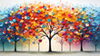 Colorful tree with leaves on hanging branches illustration background. 3d abstraction wallpaper . Floral tree with multicolor leaves 
