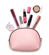 © Pixel-Shot - Cosmetic bag with makeup products on white background