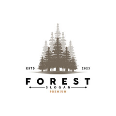 Wall Mural - Forest Logo, Vector Forest Wood With Pine Trees, Design Inspirational Badge Label Illustration