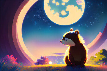 cute beaver under the moonlight Generative AI