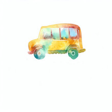 Watercolor Logo Car Travel Isolate On White Background.generative AI