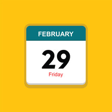 Friday 29 February Icon With Yellow Background, Calender Icon