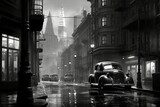 Fototapeta Nowy Jork - black and white photo of old town. retro city. Generative AI