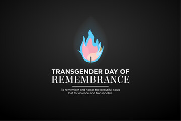 Simple Transgender Day of Remembrance Banner with burning candles using trans pride colors on dark background, celebrated on November. Vector Illustration. EPS 10.