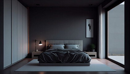 Wall Mural - Modern minimal bedroom,  luxury elegance of a bedroom, Ai generated image