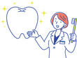 大きな歯ブラシを持った女性の歯科医ときれいな歯
