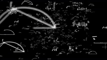 Wall Mural - math and physics formulae pass through the screen and fall away. animation of maths equations. fast 
