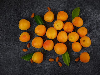 Wall Mural - Delicious ripe apricots on black background, close-up.