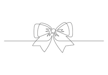 Poster - Continuous one line drawing of gift ribbon Christmas and birthday present wrap in simple linear style vector illustration. Premium vector.