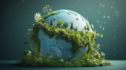Wall Mural - World environment and earth day concept with globe, nature and eco friendly environment. Ai generated.