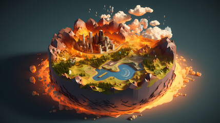 Wall Mural - Detailed Isometric Earth Warming - climate change - AI generated.