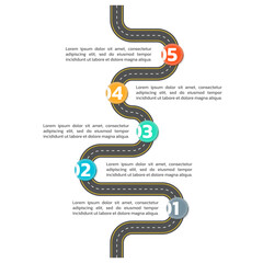 5 step road map info graphic design. timeline infographic, modern business presentation template. ve