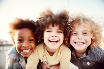 group of cheerful happy multiethnic children outdoors