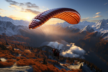 Aufkleber - A paraglider soaring above a mountain range, enjoying the freedom and exhilaration of flying with minimal equipment.  Generative AI technology.