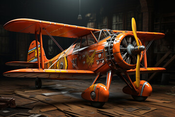 Aufkleber - A vintage biplane with an open cockpit, evoking a sense of nostalgia and the early days of aviation.  Generative AI technology.