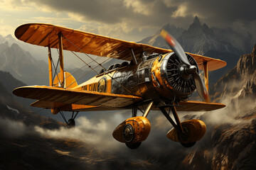 Aufkleber - A wingwalker performing daring acrobatics on the wings of a biplane, pushing the boundaries of aerial entertainment.  Generative AI technology.