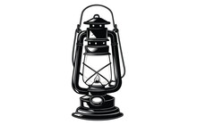 Vintage Camping Lantern Silhouette,Flat Tourist Oil Lantern Outline Vector Illustration
