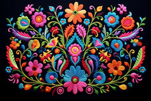 Mexican Traditional Embroidery Pattern On A Black Background