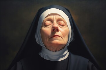 a nun with her eyes closed in prayer