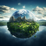 Fototapeta Kosmos - Full view of planet earth and nature landscape creative concept | World Environment Day | Save The Earth