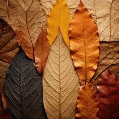 Wall Mural - Autumn fall leaves texture background, created using generative ai technology