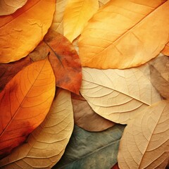 Wall Mural - autumn fall leaves texture background, created using generative ai technology