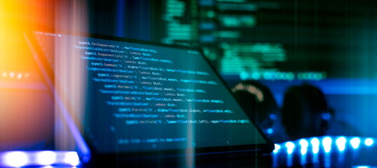 Wall Mural - programmer developer screen. desktop pc monitor photo. it business.