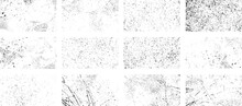 Overlay Textures Set Stamp With Grunge Effect. Old Damage Dirty Grainy And Scratches. Set Of Different Distressed Black Grain Texture. Distress Overlay Vector Textures.	