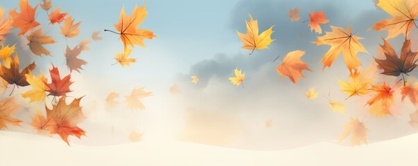 Wall Mural - Flying fall maple leaves on autumn background