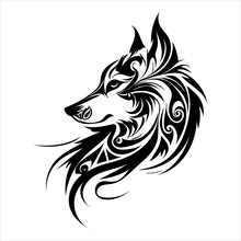 Wolf Silhouette,, Tribal Style, Isolated On White Background