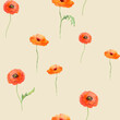 © Elena - Watercolor seamless pattern with hand drawn summer bright red poppy flowers. Isolated on color background. Design for invitations, wedding, love or greeting cards, paper, print, textile