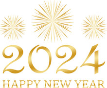 Happy New Year 2024 - Golden Design, Golden Fireworks