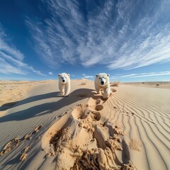 Wall Mural - polar bear thirsty in the desert climate change awarness illustration generative ai