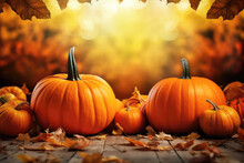 Pumpkin Patch Background Complemented By Vibrant Autumn Leaves Thanksgiving Day