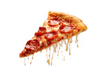 Fototapeta Desenie - Template with delicious tasty slice of pepperoni pizza flying on white background. Generative AI