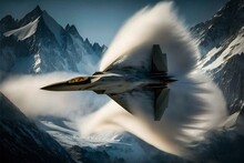 F-22 Breaks Sound Barrier Above Swiss Alps With Sonic Boom. Generative AI