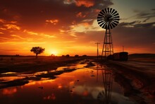 Windmill On A Ranch In Arid Texas