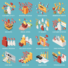 Poster - Customer Loyalty Bonus Reward Programs Isometric Icon Set