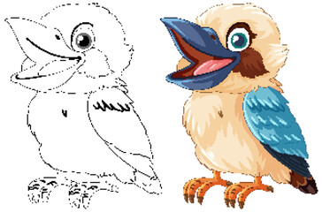 Wall Mural - a cartoon illustration of a smiling kookaburra, a native australian bird, isolated on a white backgr