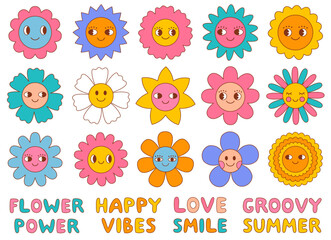 Poster - Retro flowers set, isolated vector elements