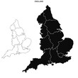 England country Map Set - blank outline map, Britain, United Kingdom, uk