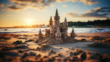 Sandcastle On The Sea Beach Created With Generative AI Technology