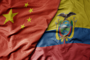 Wall Mural - big waving national colorful flag of china and national flag of ecuador .