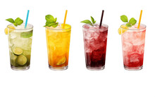 Assorted Cocktail Mocktails Many Different Radiant Colors Isolated On Transparent Background. Generative Ai