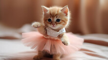 Tiny Little Baby Cat In A Dress Dancer , Cute Cat Ballet Dancing , Created With Generative Ai