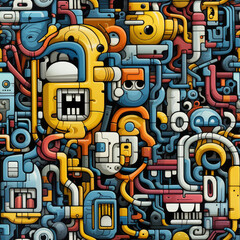Wall Mural - Sci-fi digital modern technology internet connection colorful repeat pattern