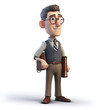 3D Illustration of a young businessman with briefcase and glasses