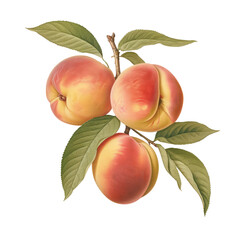 branch with peaches in retro style, png. generative ai